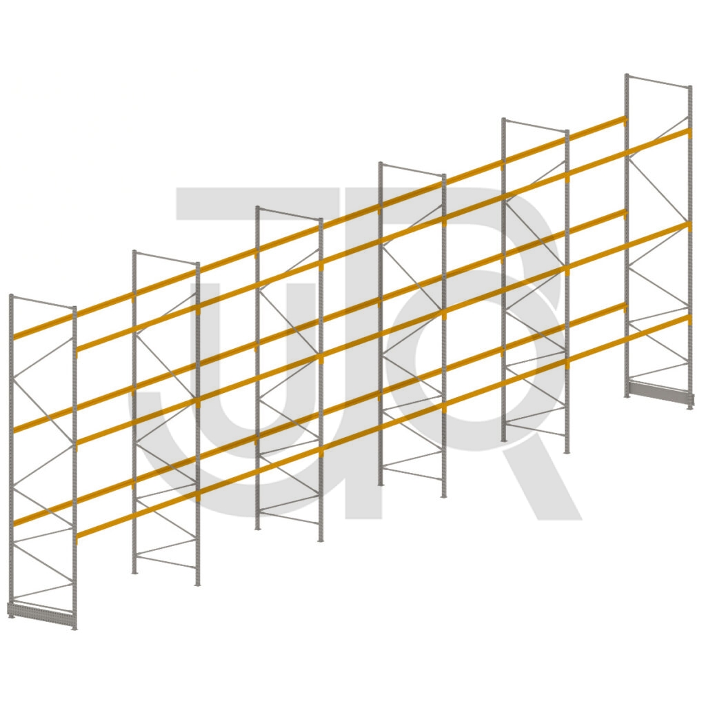 Verzinkte professionele palletstelling H4500 x L14040mm met liggers RAL 1004