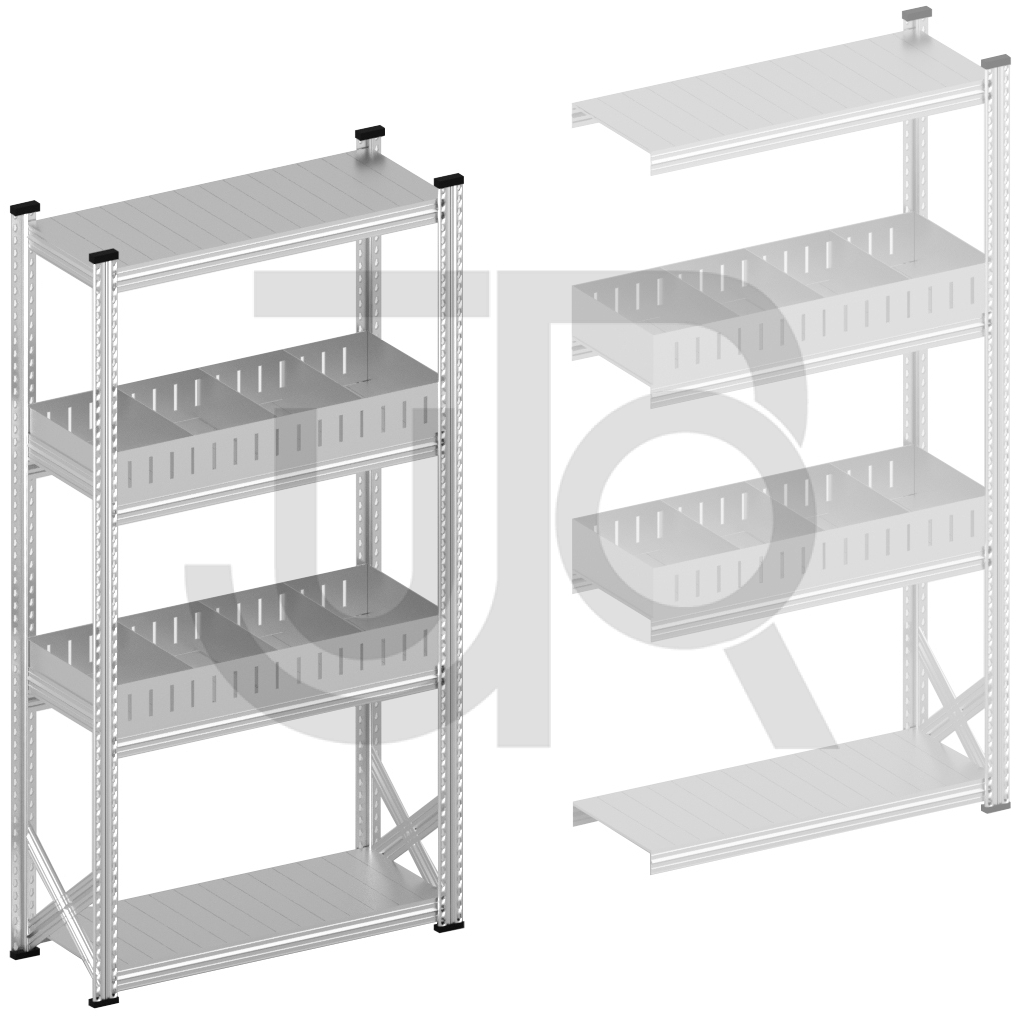 Vakkenstelling H1972 x D320 | startset vak 1050 mm | rechte opzetranden 100 mm-0