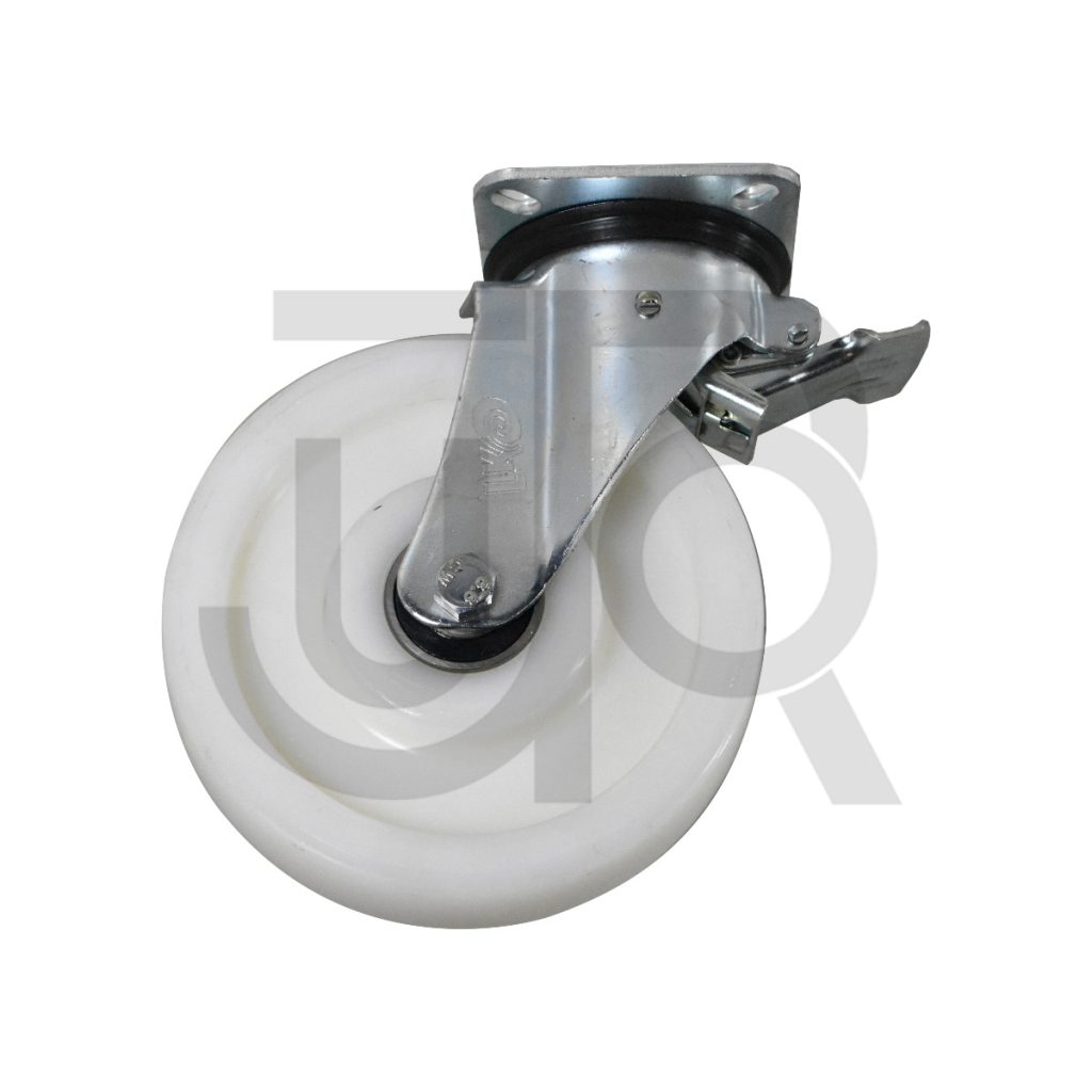 Geremd zwenkwiel 200 mm, hoogwaardig PA6 wit nylon met kogellager, 950 Kg-0