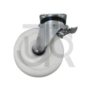 Geremd zwenkwiel 200 mm, hoogwaardig PA6 wit nylon met kogellager, 950 Kg-0