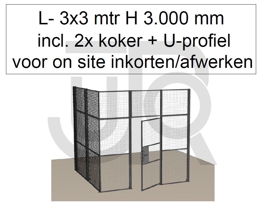 Scheidingswand Troax L-vorm, 3003x3036x3000 mm (BxLxH) incl. 1 afsluitbare deur-0