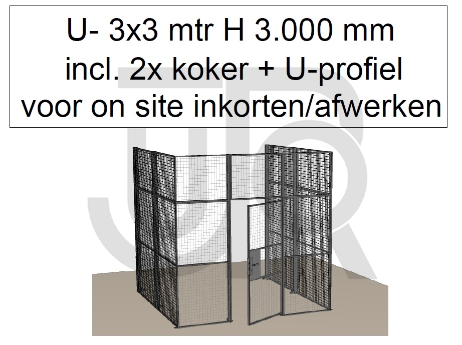 Scheidingswand Troax U-vorm, 3003x3036x3000 mm (BxLxH) incl. 1 afsluitbare deur-0
