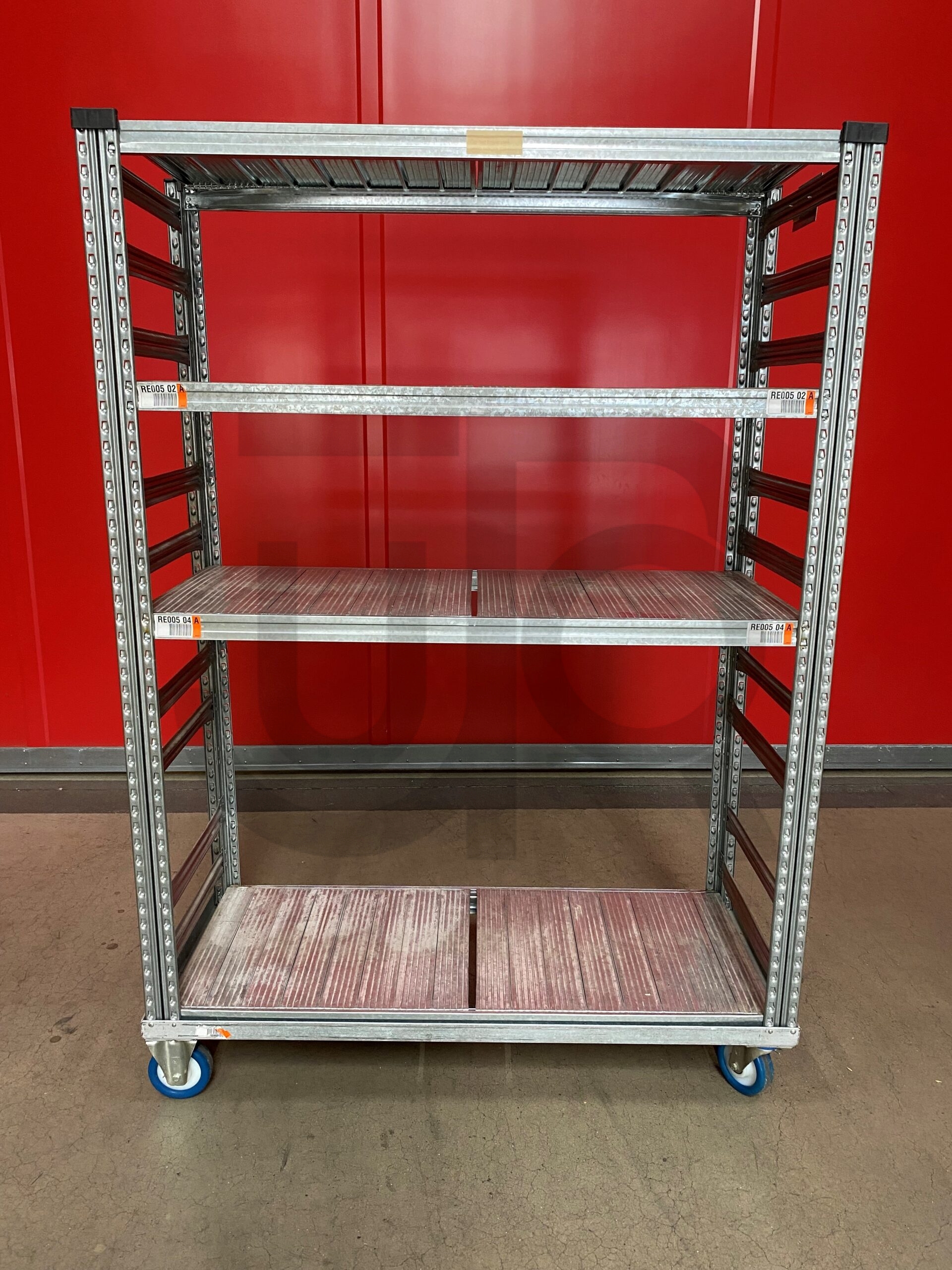 Gebruikte verrijdbare legbordstelling 1280 x 510 x 1800 (BxDxH) mm incl. 4 legborden-15991