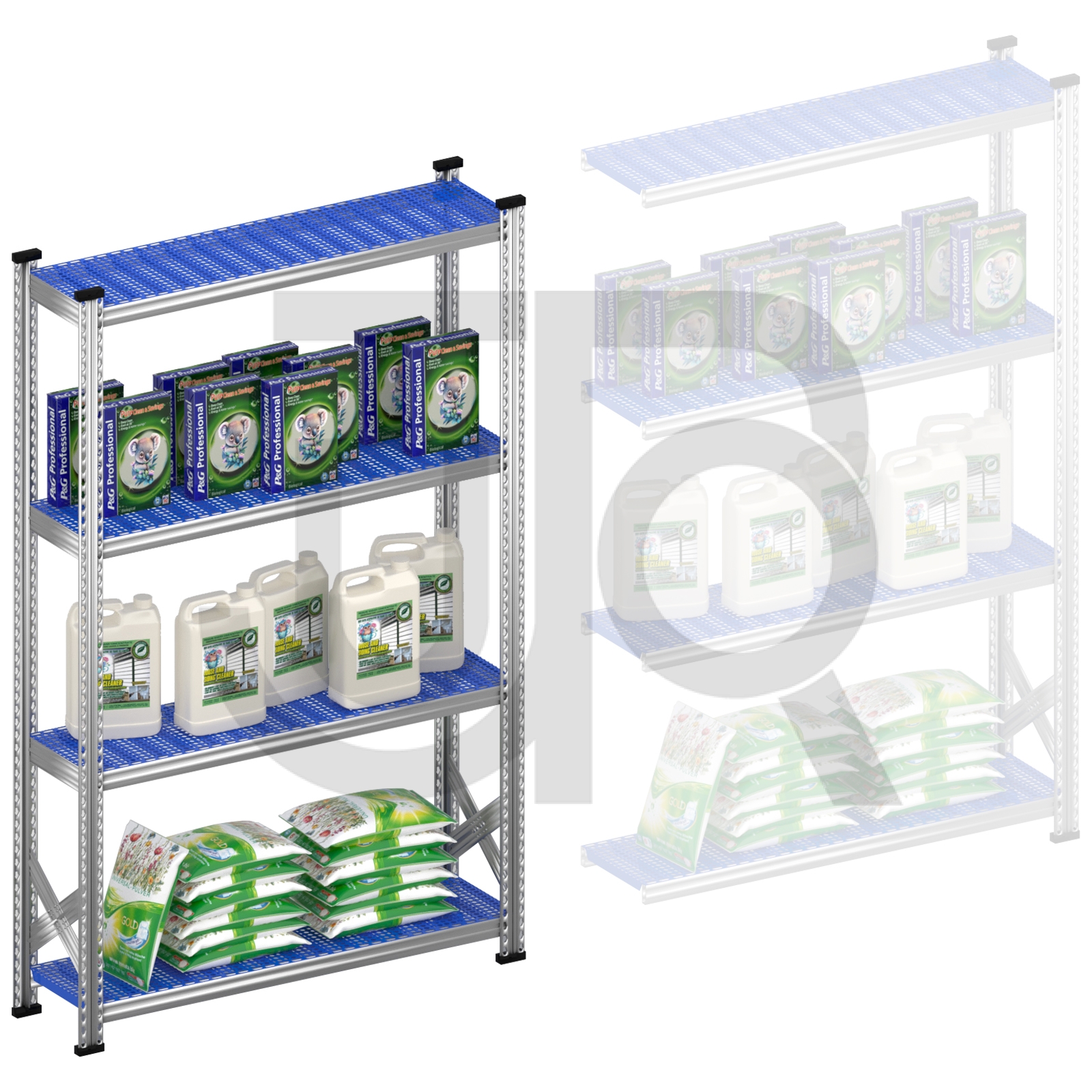 Legbordstelling H1972 x D320 | blauwe kunststof legborden | startset vak 1350 mm-16249