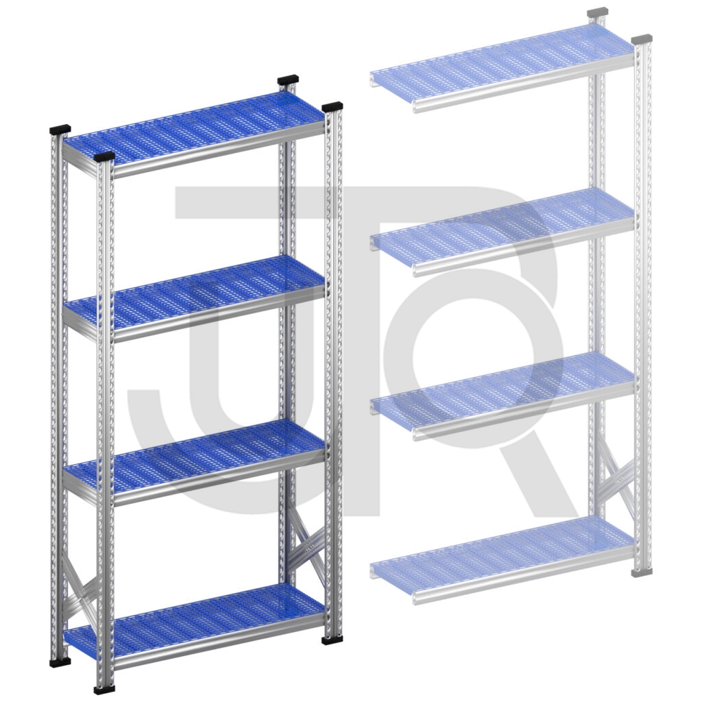 Legbordstelling H1972 x D320 | blauwe kunststof legborden | startset vak 900 mm-0