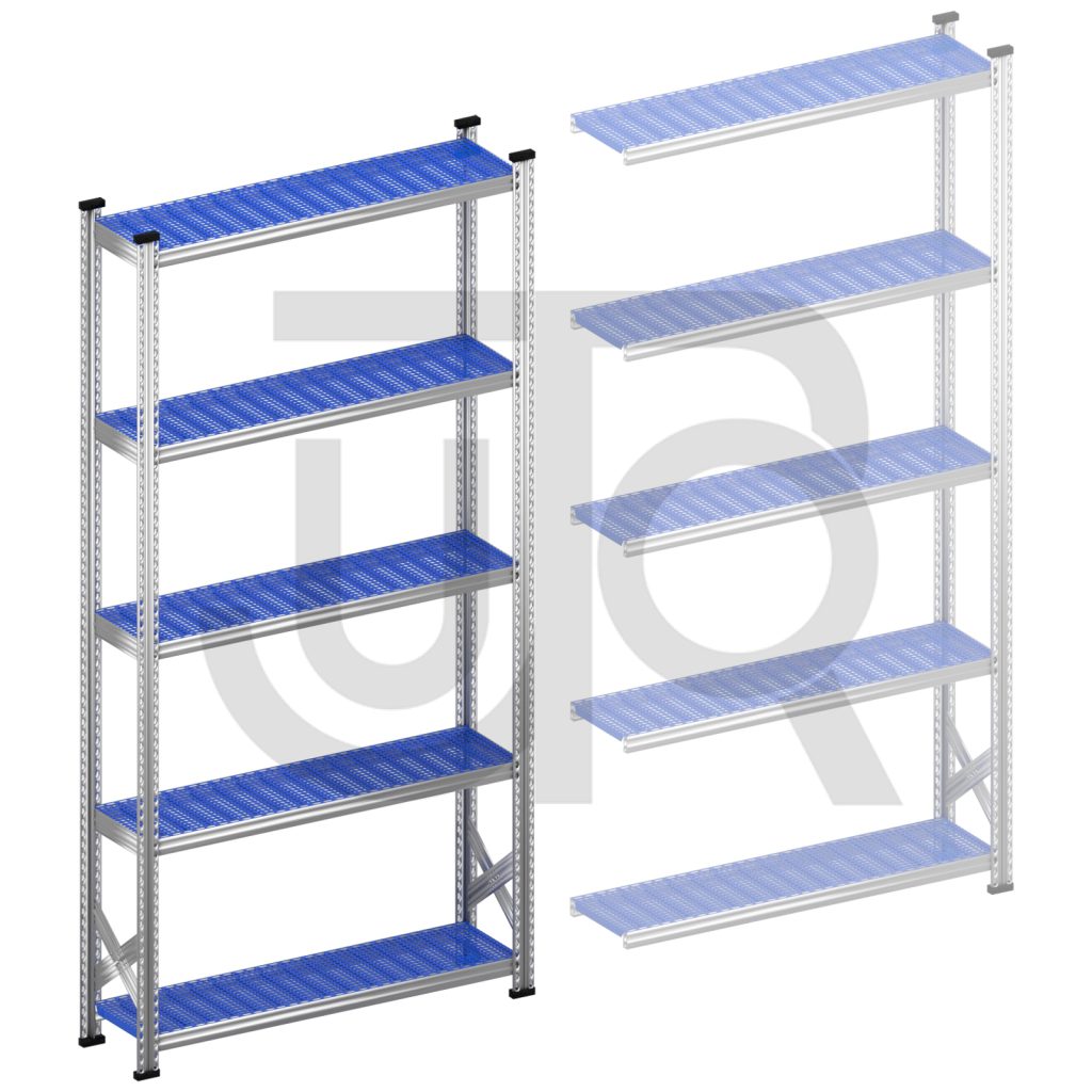Legbordstelling H2500 x D320 | blauwe kunststof legborden | startset vak 1200 mm-0