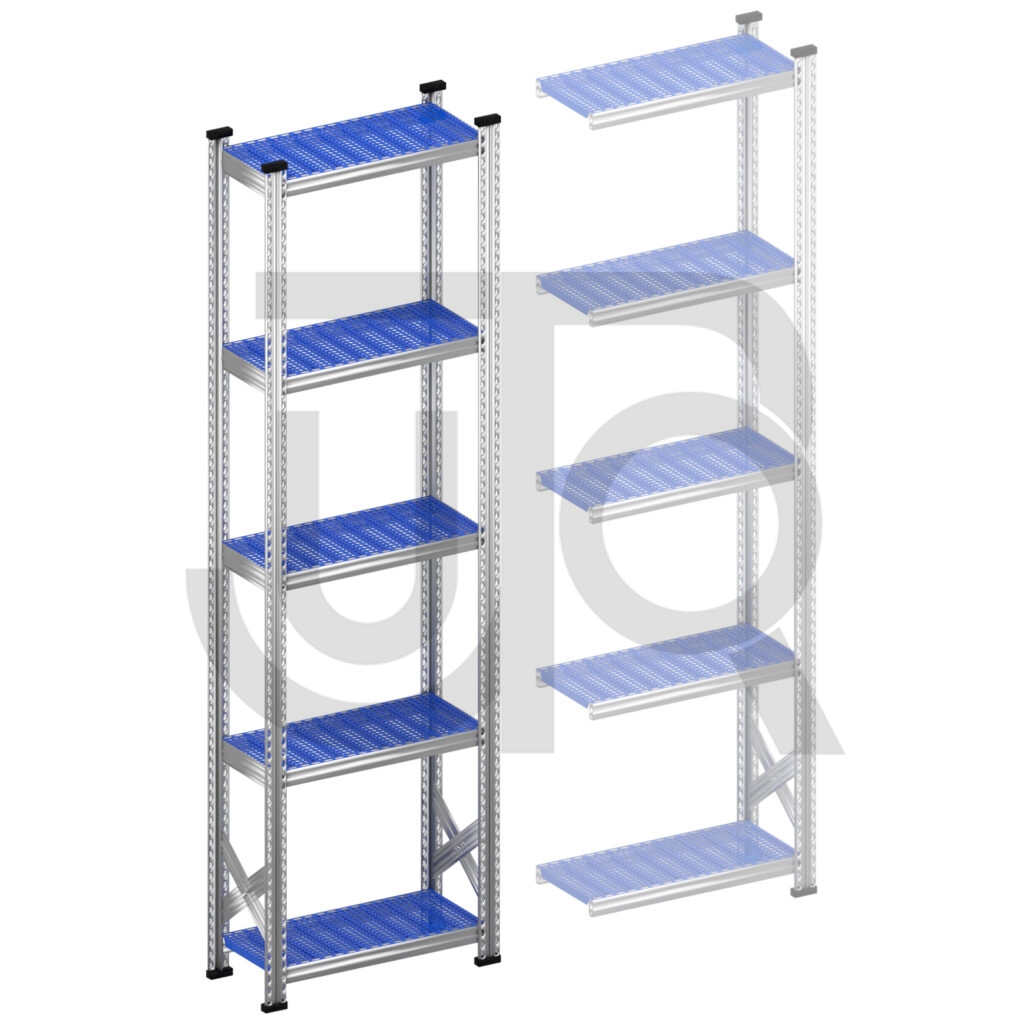 Legbordstelling H2500 x D320 | blauwe kunststof legborden | startset vak 600 mm-0