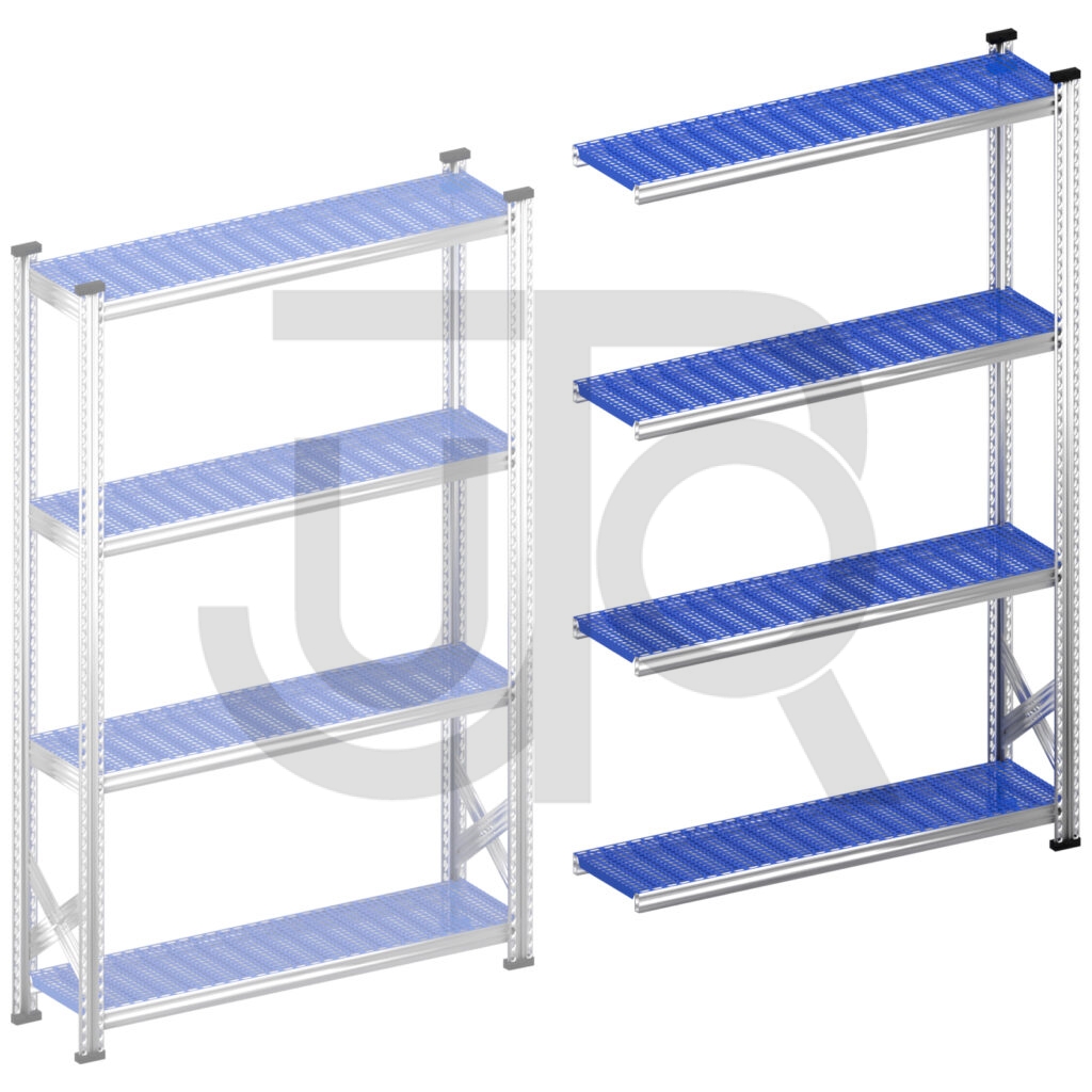 Legbordstelling H1972 x D320 | blauwe kunststof legborden | aanbouwset vak 1350 mm-0