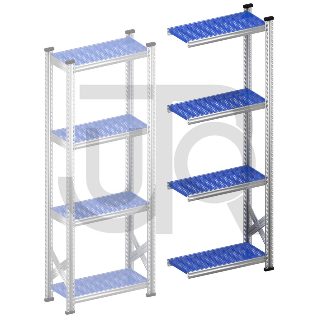 Legbordstelling H1972 x D320 | blauwe kunststof legborden | aanbouwset vak 600 mm-0