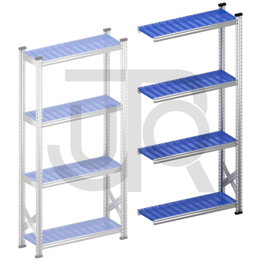 Legbordstelling H1972 x D320 | blauwe kunststof legborden | aanbouwset vak 900 mm-0