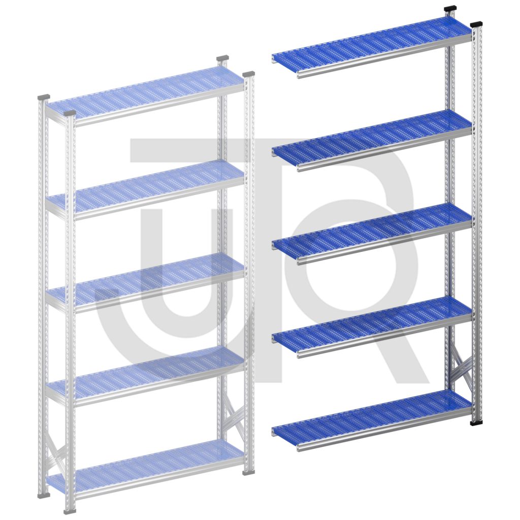 Legbordstelling H2500 x D320 | blauwe kunststof legborden | aanbouwset vak 1200 mm-0