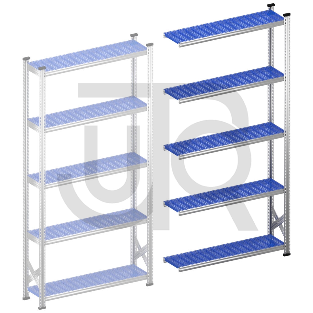 Legbordstelling H2500 x D320 | blauwe kunststof legborden | aanbouwset vak 1350 mm-0