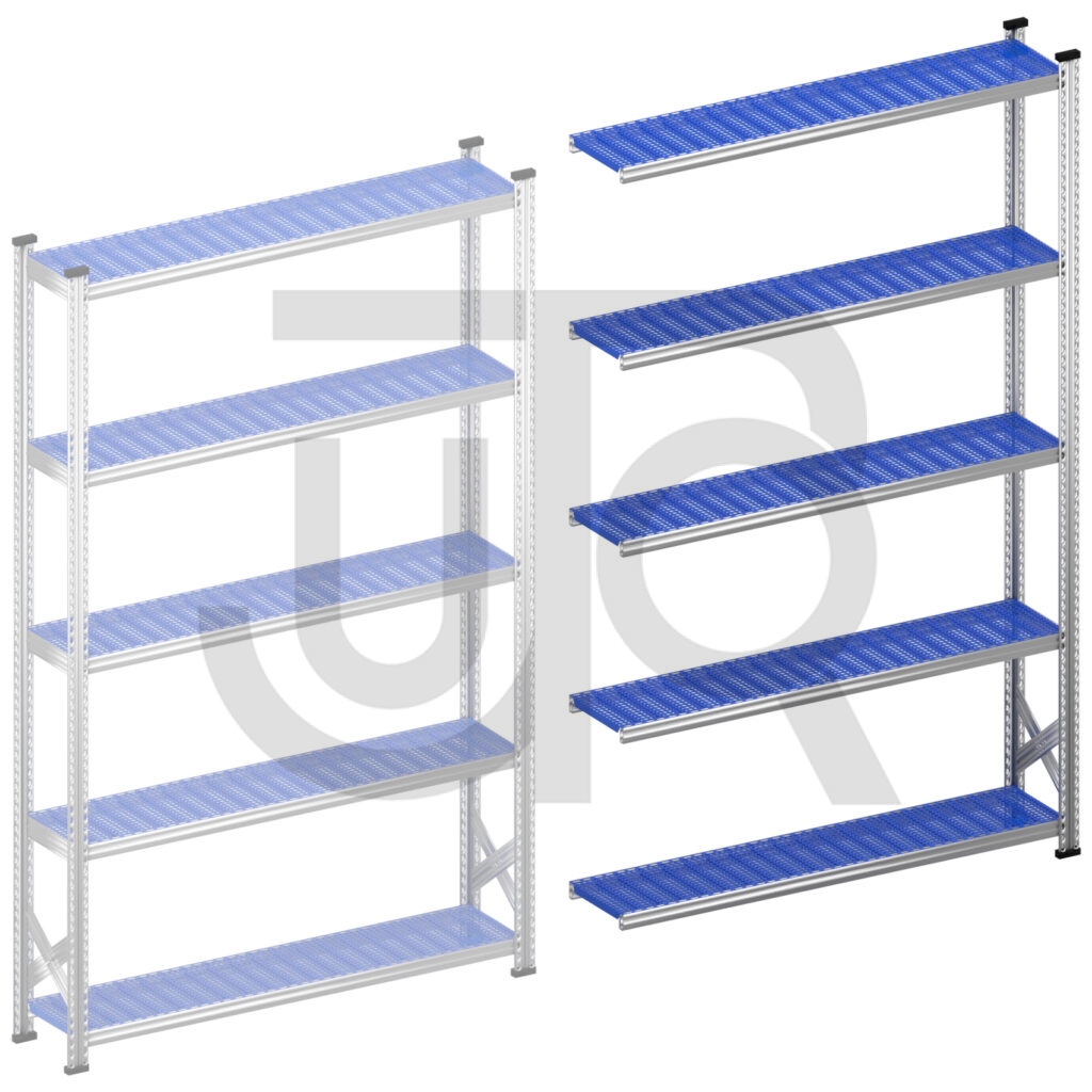 Legbordstelling H2500 x D320 | blauwe kunststof legborden | aanbouwset vak 1500 mm-0