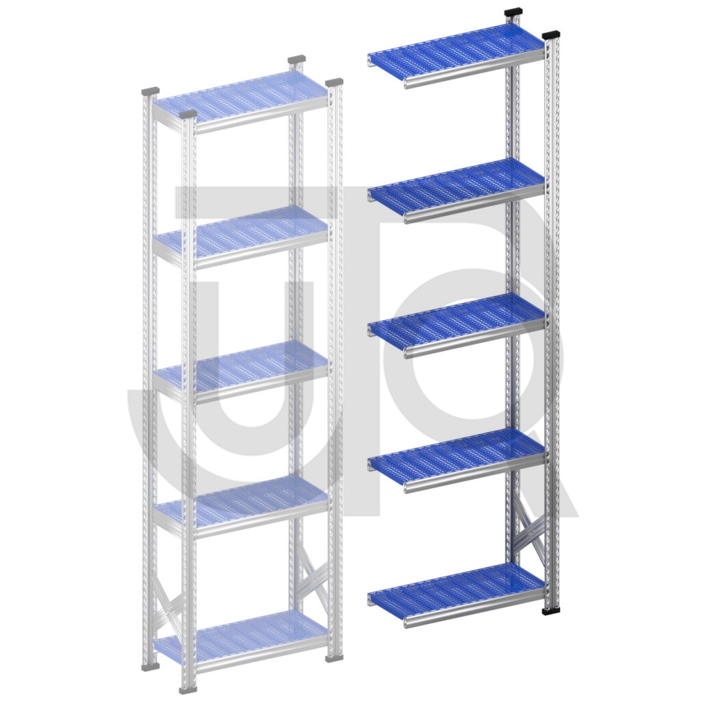 Legbordstelling H2500 x D320 | blauwe kunststof legborden | aanbouwset vak 600 mm-0