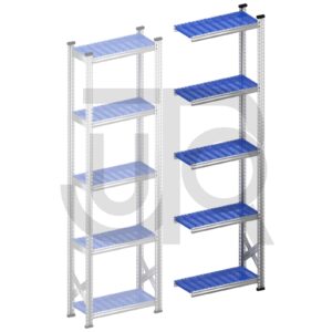 Legbordstelling H2500 x D320 | blauwe kunststof legborden | aanbouwset vak 600 mm-0