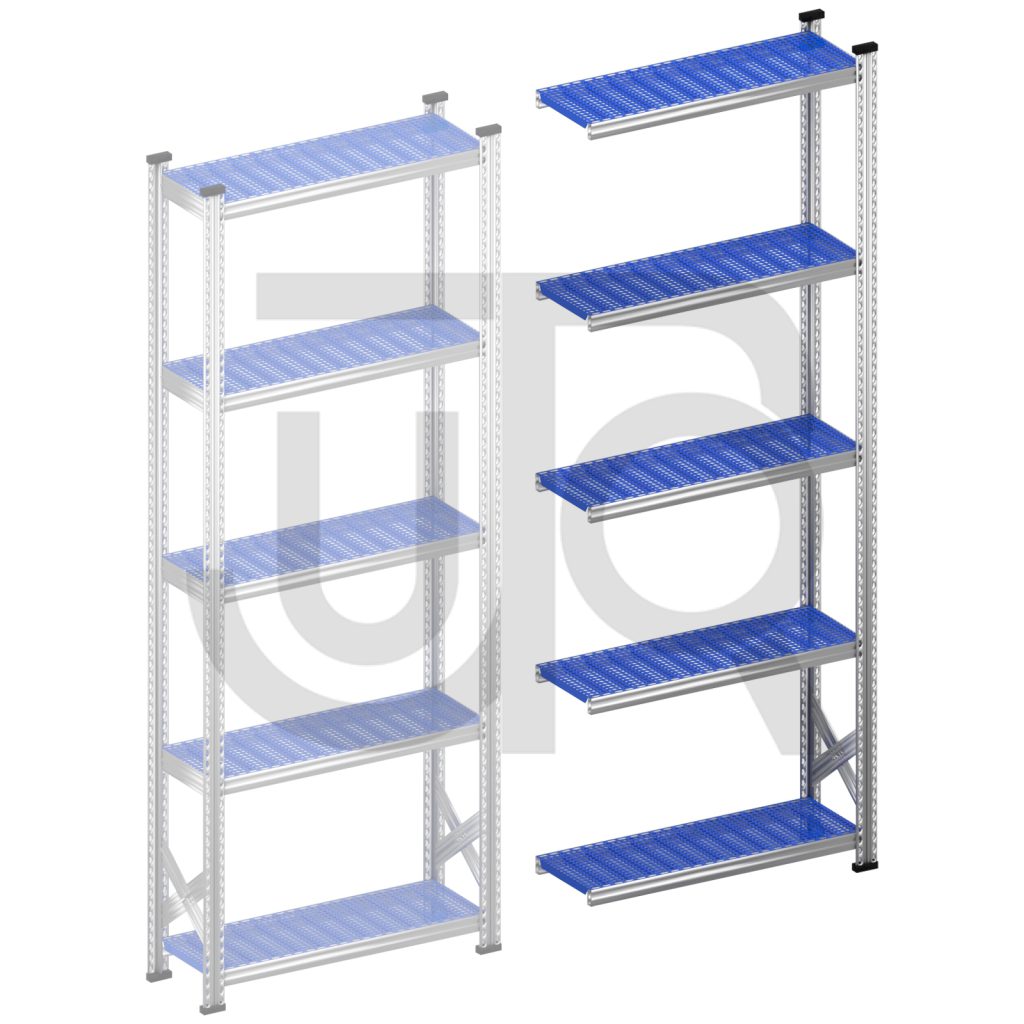 Legbordstelling H2500 x D320 | blauwe kunststof legborden | aanbouwset vak 900 mm-0