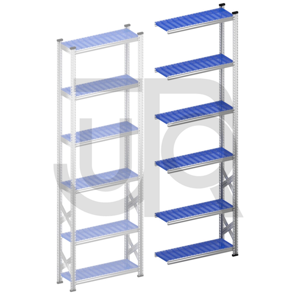 Legbordstelling H3028 x D320 | blauwe kunststof legborden | aanbouwset vak 1050 mm-0