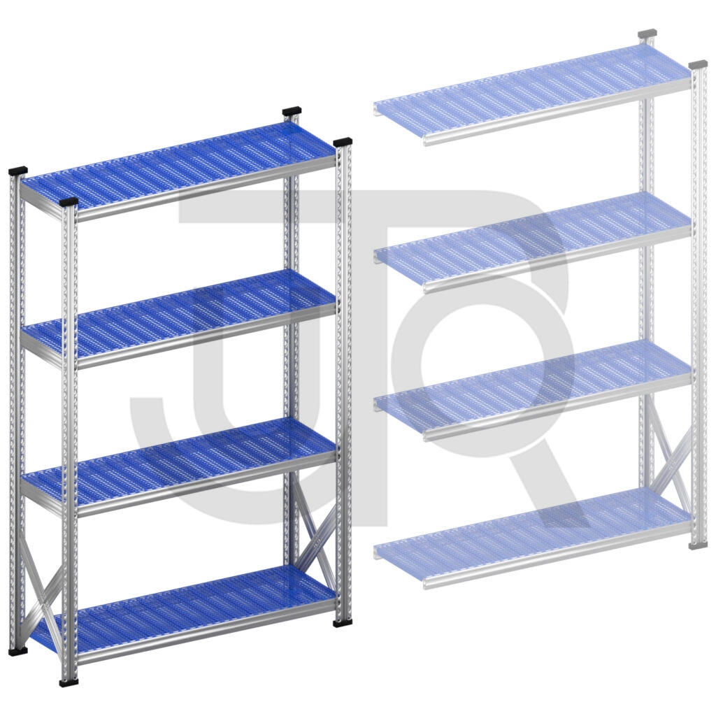 Legbordstelling H1972 x D400 | blauwe kunststof legborden | startset vak 1350 mm-0