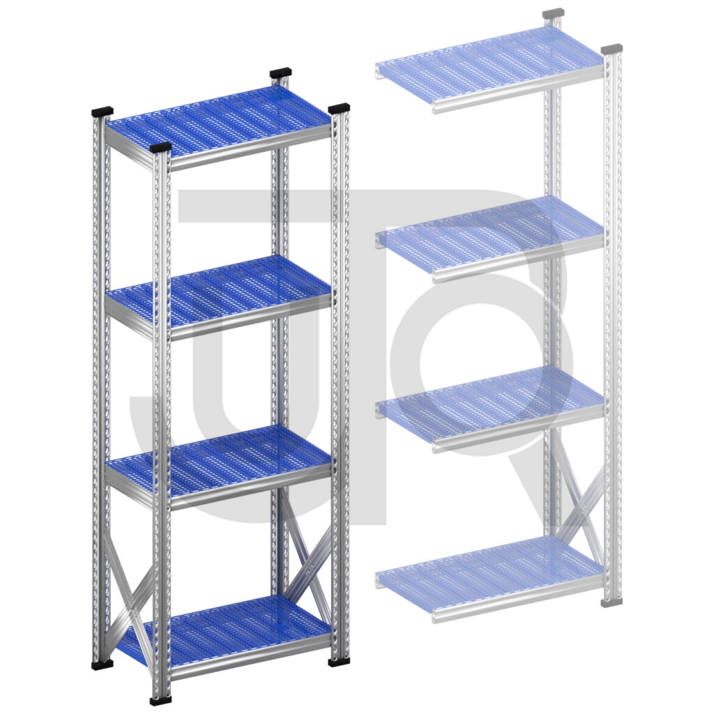 Legbordstelling H1972 x D400 | blauwe kunststof legborden | startset vak 600 mm-0