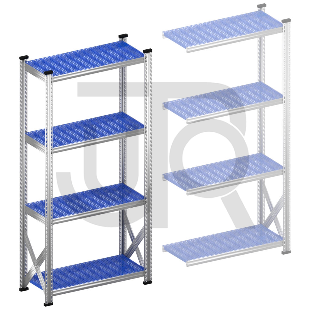 Legbordstelling H1972 x D400 | blauwe kunststof legborden | startset vak 900 mm-0