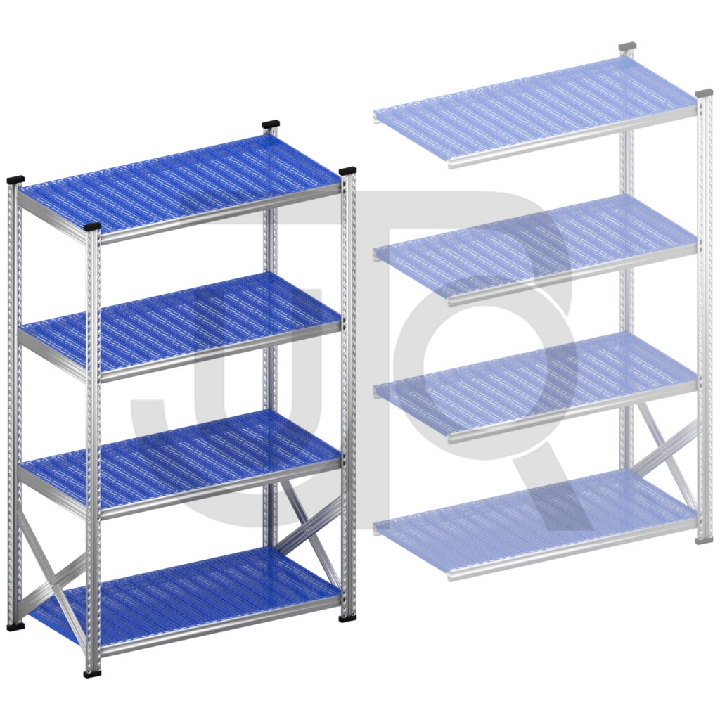 Legbordstelling H1972 x D600 | blauwe kunststof legborden | startset vak 1200 mm-0