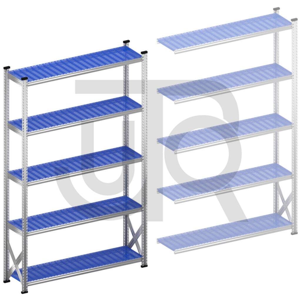 Legbordstelling H2500 x D400 | blauwe kunststof legborden | startset vak 1500 mm-0