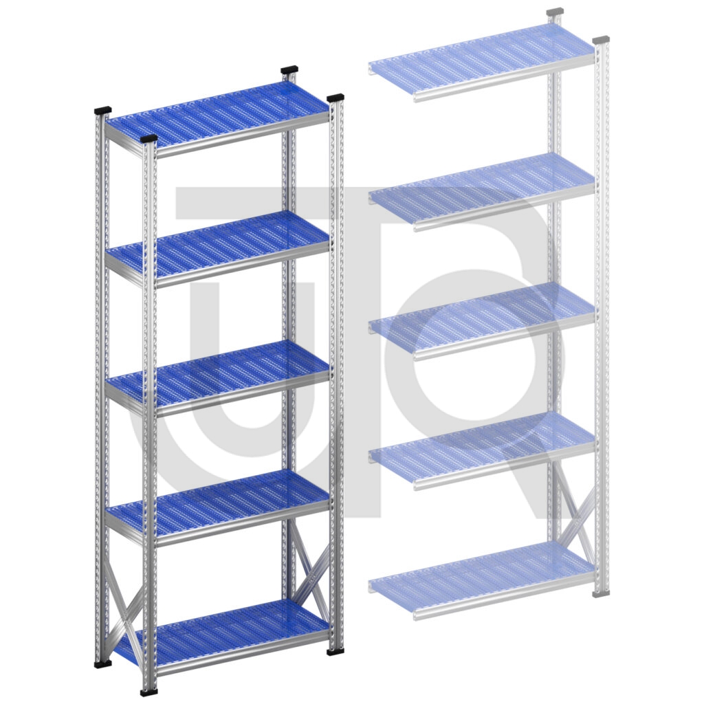 Legbordstelling H2500 x D400 | blauwe kunststof legborden | startset vak 1050 mm-0