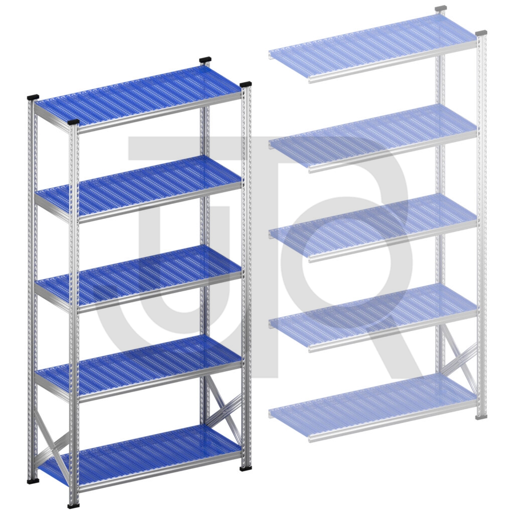 Legbordstelling H2500 x D500 | blauwe kunststof legborden | startset vak 1200 mm-0