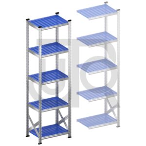 Legbordstelling H2500 x D500 | blauwe kunststof legborden | startset vak 600 mm-0