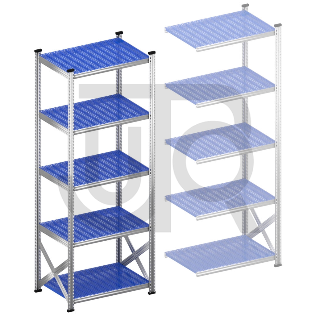 Legbordstelling H2500 x D600 | blauwe kunststof legborden | startset vak 900 mm-0