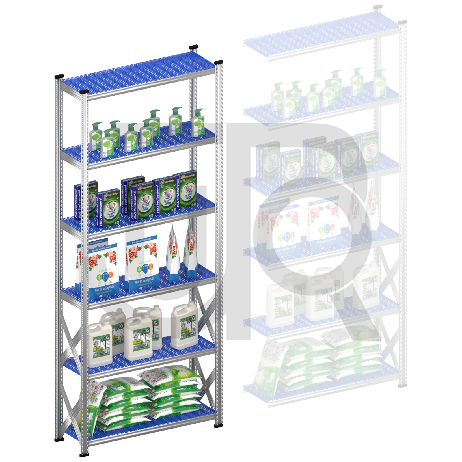 Legbordstelling H3028 x D400 | blauwe kunststof legborden | startset vak 1350 mm-16228