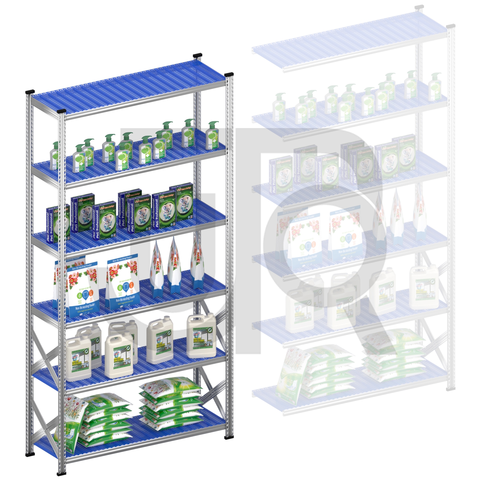 Legbordstelling H3028 x D500 | blauwe kunststof legborden | startset vak 1500 mm-16312